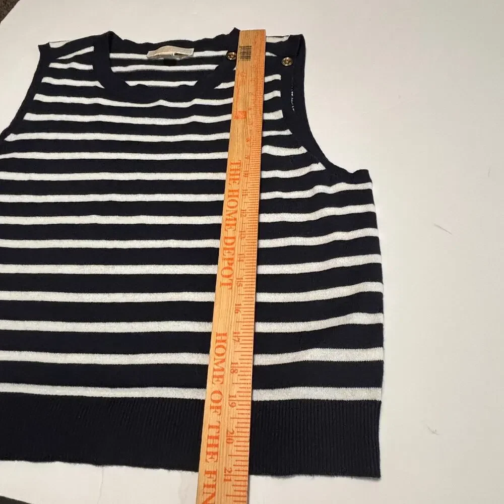 Michael Kors Navy White Stripe Sleeveless Knit Top XL Gold Button Shoulder